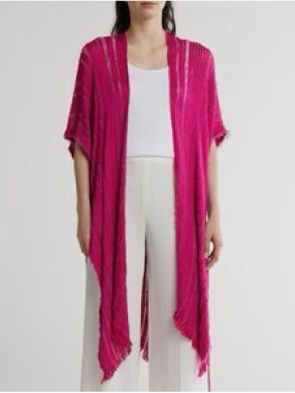 Vince Camuto Magenta Pink Open Weave Fringe Kimono Wrap One Size NWT